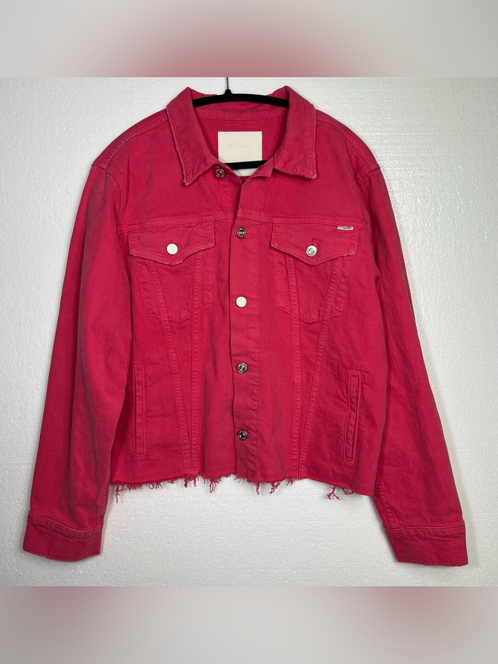 Mother The Cut Drifter Denim Jacket in Azalea size L